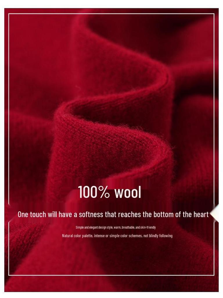 100% Pure Wool Embroidered Qipao Collar Sweater - Red, Age-Defying Knit Base Layer for Women