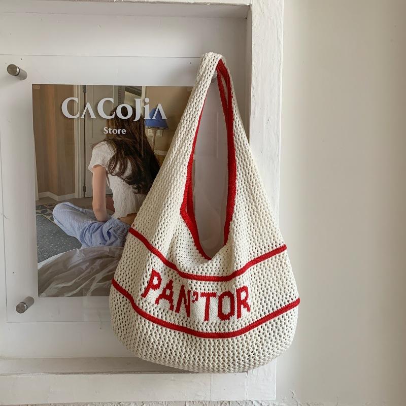 

Вязаная плетеная сумка большой вместимости женская летняя новая универсальная сумка на плечо сумка-тоут для通勤 красный