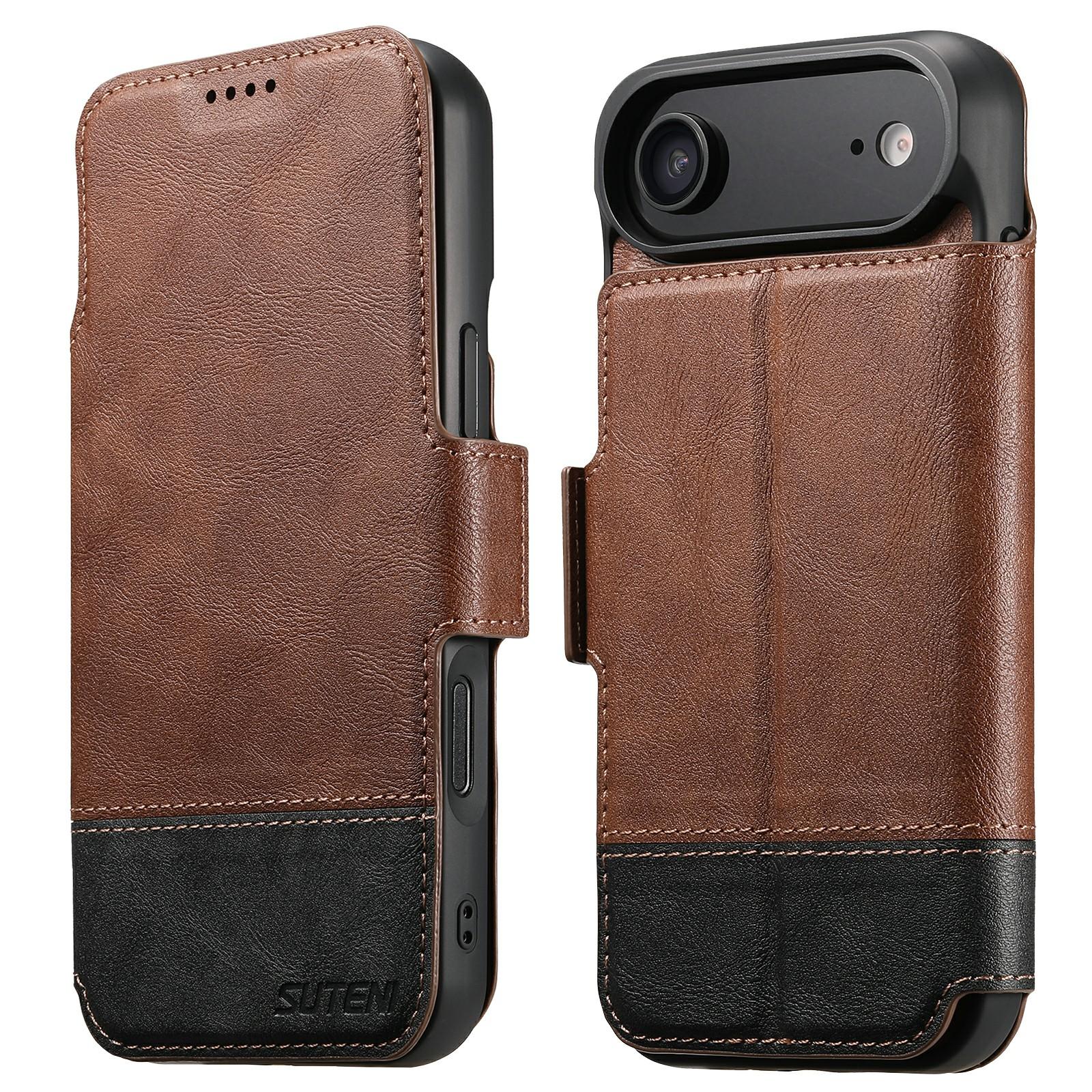 

SUTENI Q-06 For iPhone 17 Air Case Color Splicing Magnetic Detachable Leather Phone Cover Brown