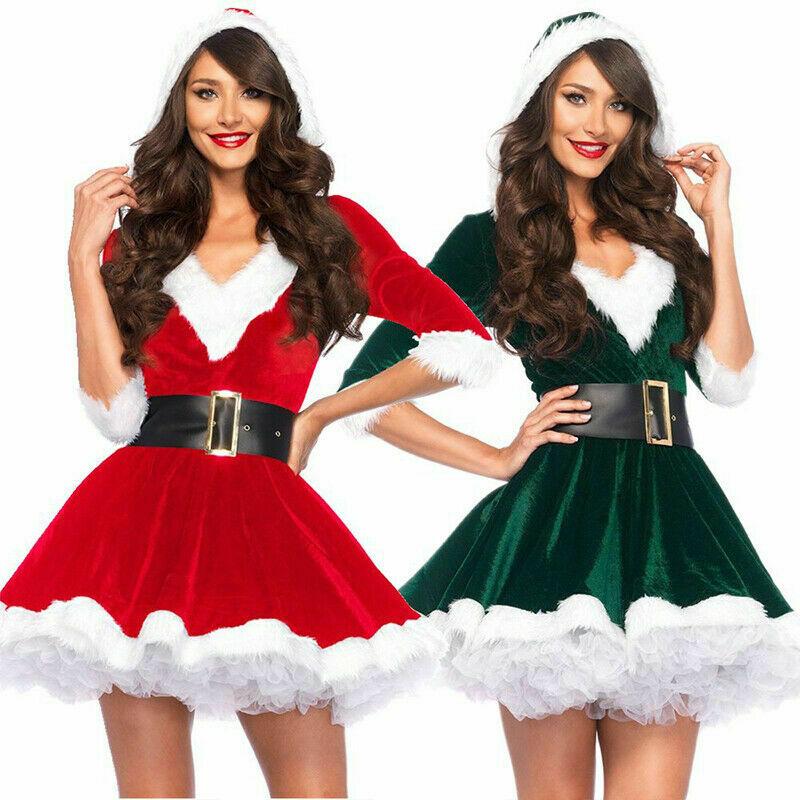 Santa Womens Girls Claus Christmas Costume Cosplay Lady Xmas Outfit Fancy Dress