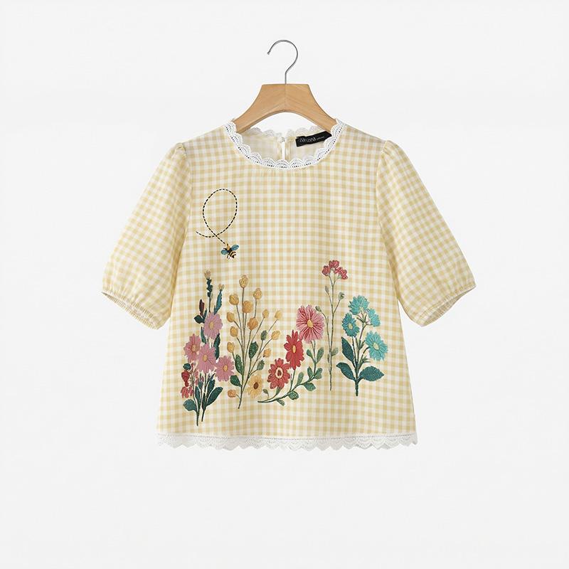 

ZANZEA Women Grid Print Casual Round Neck Half Sleeve Blouse 5XL хакі