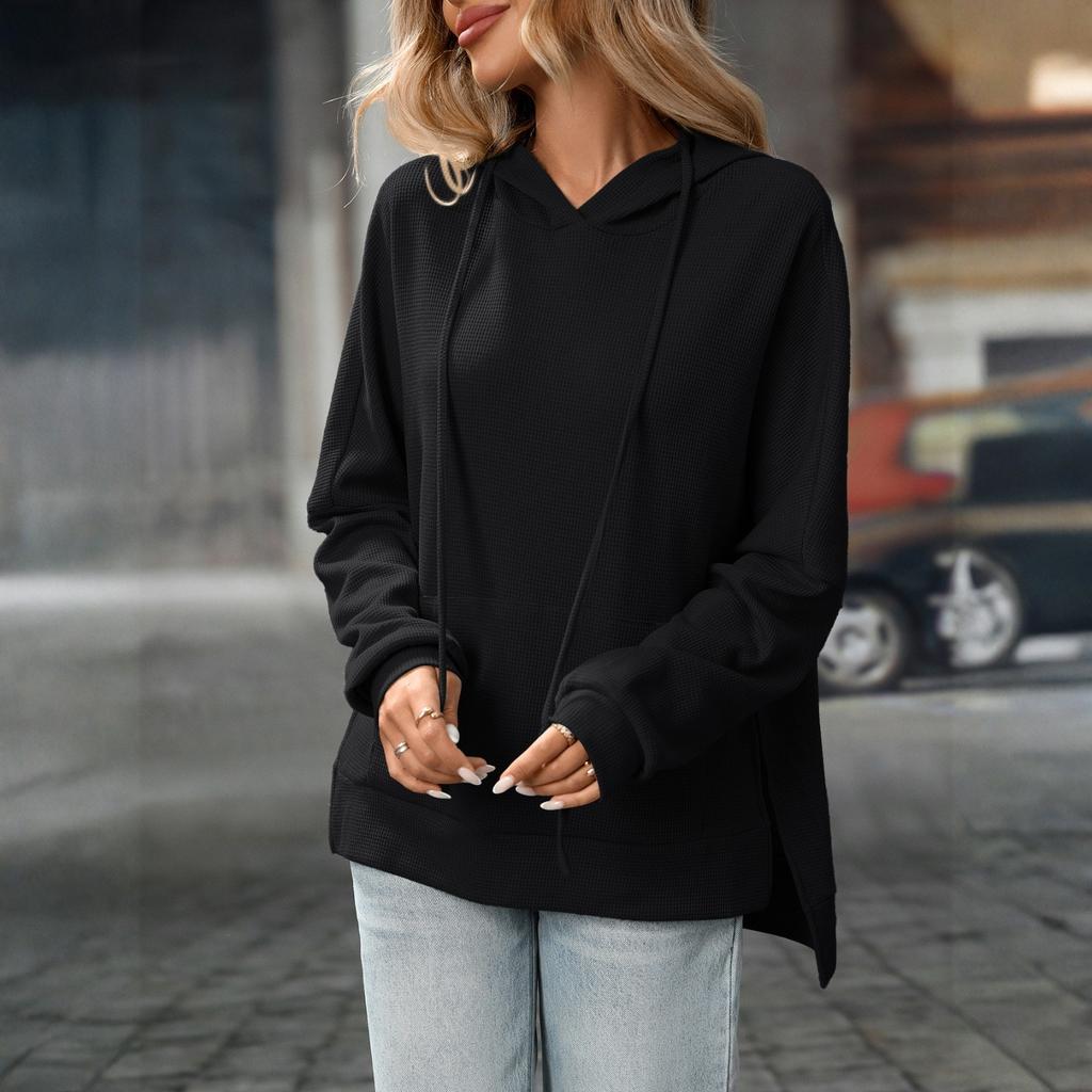 Women's Fashion Solid Color Hooded Long Sleeved Pullover Sweatshirt Hooded Sweatshirt Top