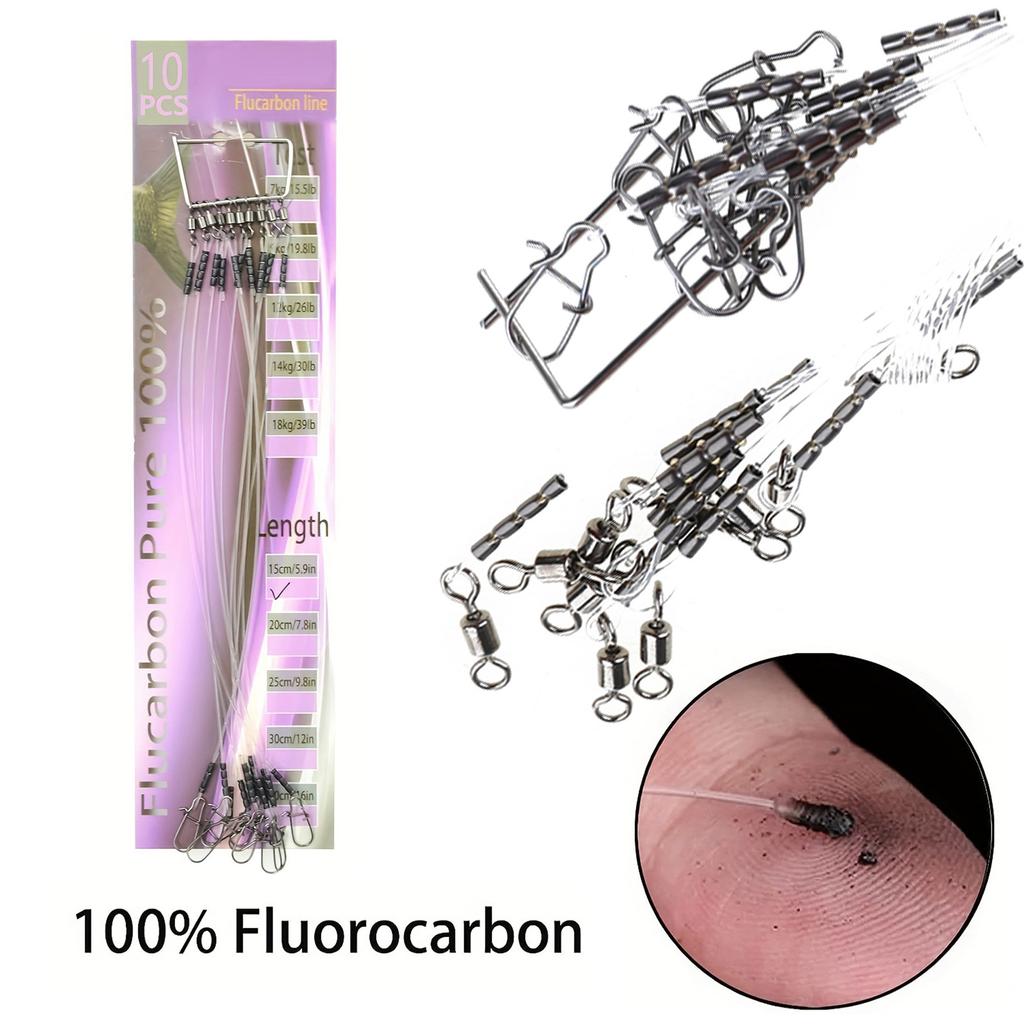 Fluorocarbon Leaders Set for Saltwater Freshwater Fishing Leader Line with Swivel and Snap Fluorocarbon Fishing Leaders