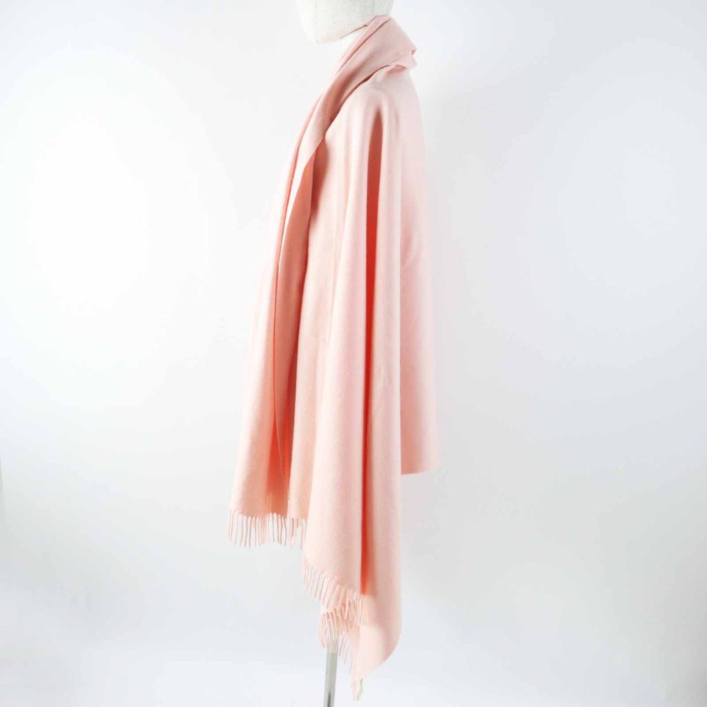 Very Good HERMES shawl Extra large with embroidered logo pink cashmere Women Used
