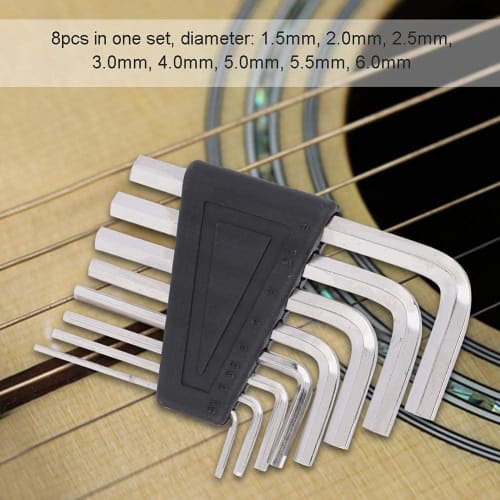 8-Piece Allen Wrench and Hex Wrench Set, 8 Diameters from 1.5 To 6.0mm, Made of Metal, Wear-Resistant, Ideal for Guitars, Acoustic Guitars, Electric G