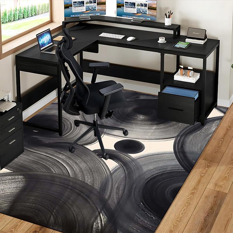 1pc Anime Cartoon Design Office Chair Mat - Black Swirls and Circles Pattern, Non-Slip Carpet for Home Decor, Suitable for Office, Living Room, Bedroo