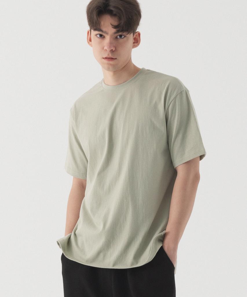 PIANER Basic Slit Short Sleeve T-Shirt (Light Khaki)