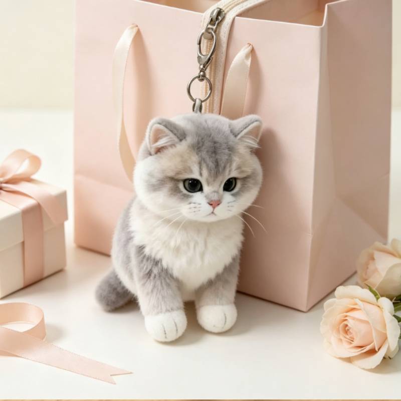 Portachiavi Gatto Peluche Con Materiale Peluche Corto Morbido Per Regalo E Decorazione Borsa