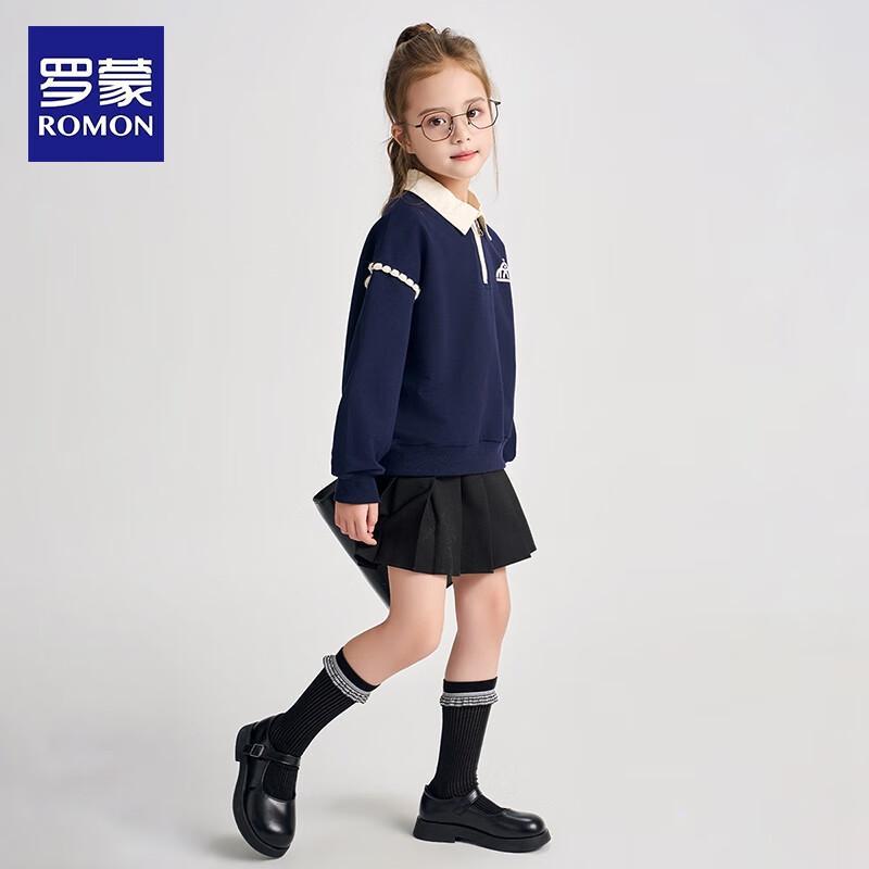 Romon Girls' Academy Style Polo Collar Sweatshirt