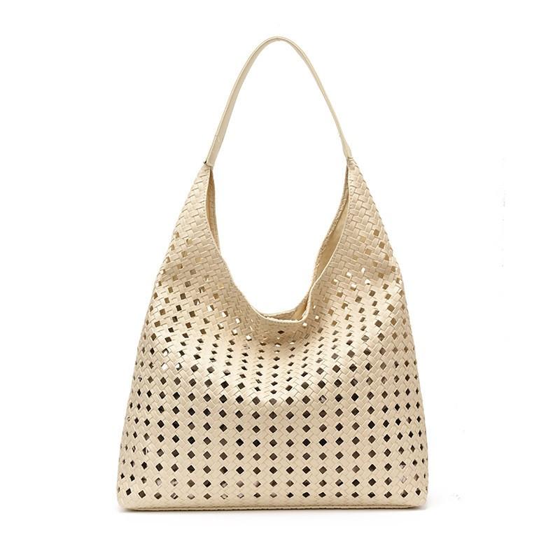 Große Kapazität Geflochtene Cut-Out-Tragetasche Damen Lässig Schulter mit Magnetischem Handyfach
