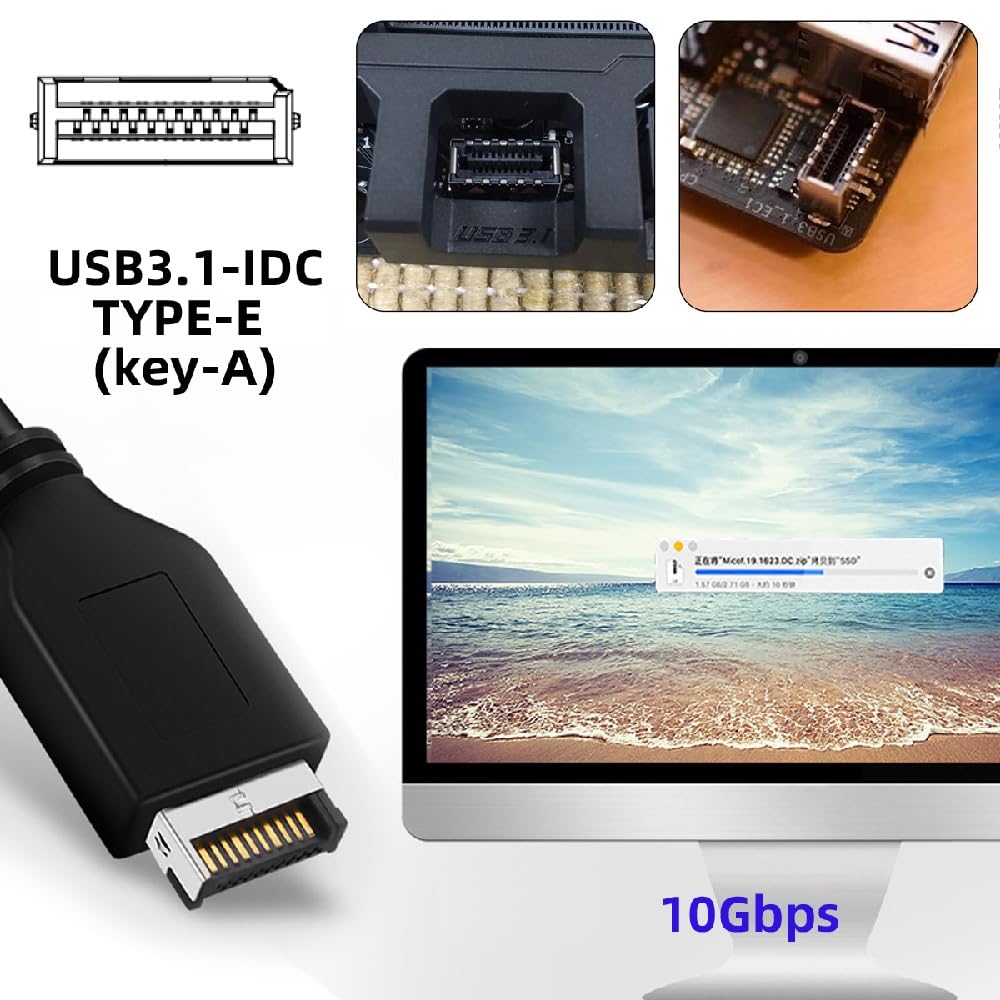 Xiwai 10Gbps 4-Port Hub Front Panel USB 3.1 Type-A & Type-C To Motherboard Type-E Connector Cable for 10Gbps 5.25" CD-ROM Bay Tray