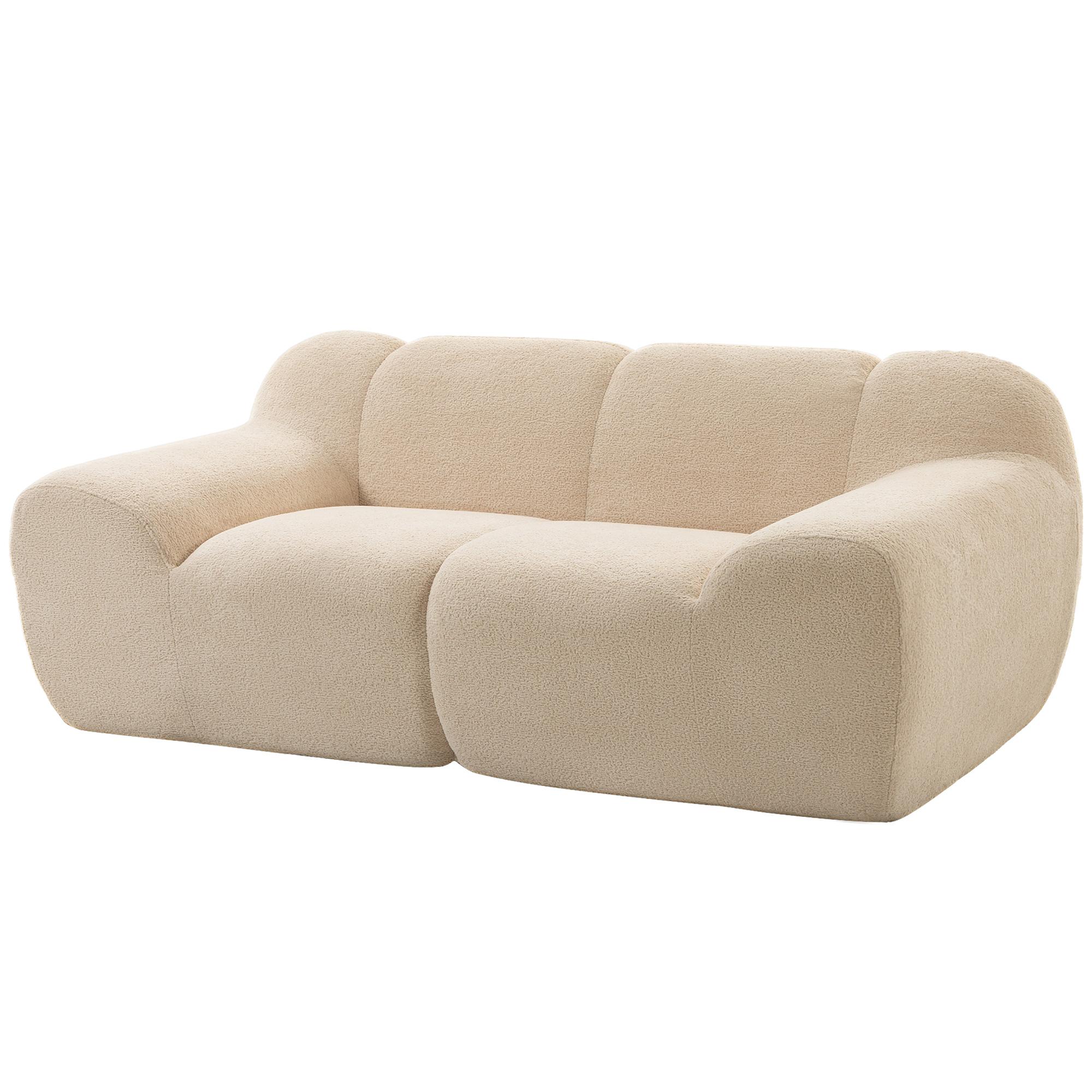 Canapé Chenille 2 Places 174cm Canapé de Salon Assise Large Rembourrée et Accoudoirs Entièrement Comprimé Beige