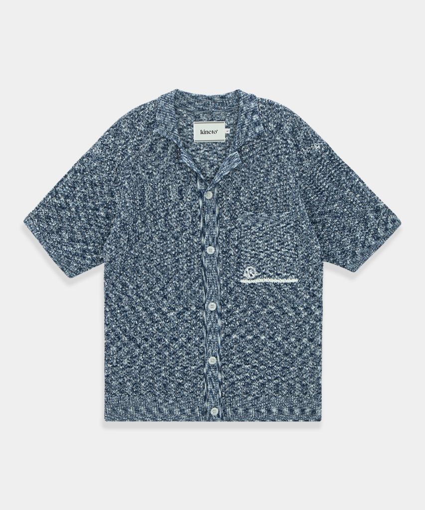 KINETO Twist Two-Tone Knit Shirt_Navy
