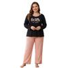 Large size pajamas autumn and winter set printed crew neck long-sleeved trousers two-piece set milk silk loose loungewear