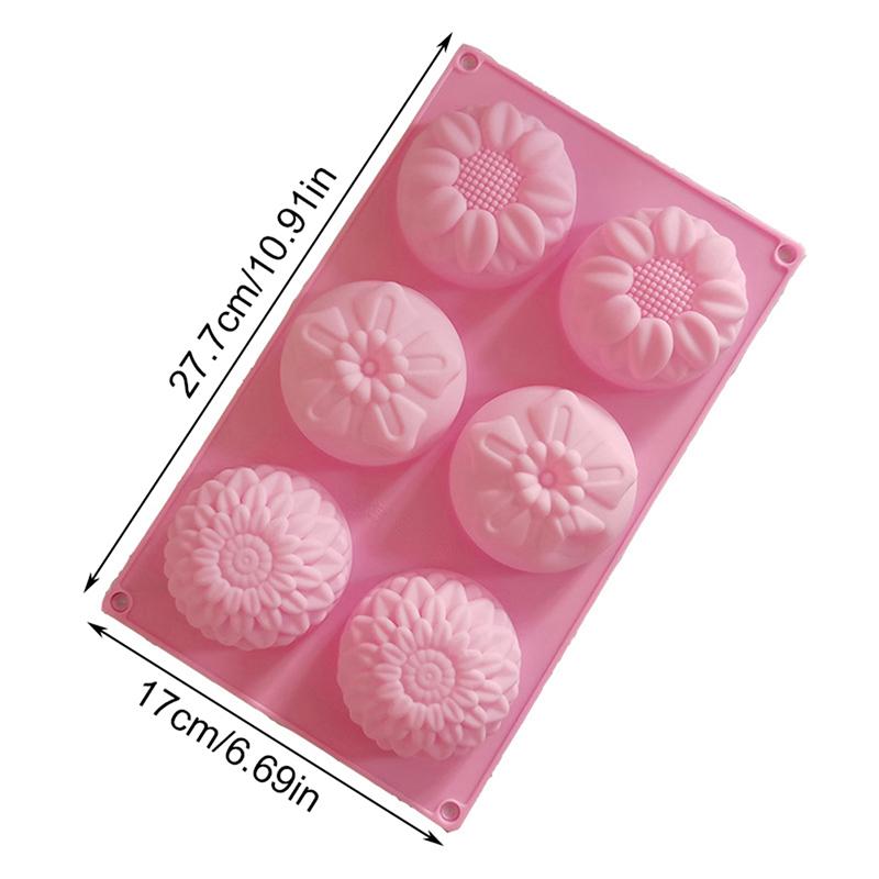1Pc Silicone Chocolate Mold 6 Cavity 3 Different Flowers and Plants Shape DIY Handmade Soap Sunflower Moon Cake Mold