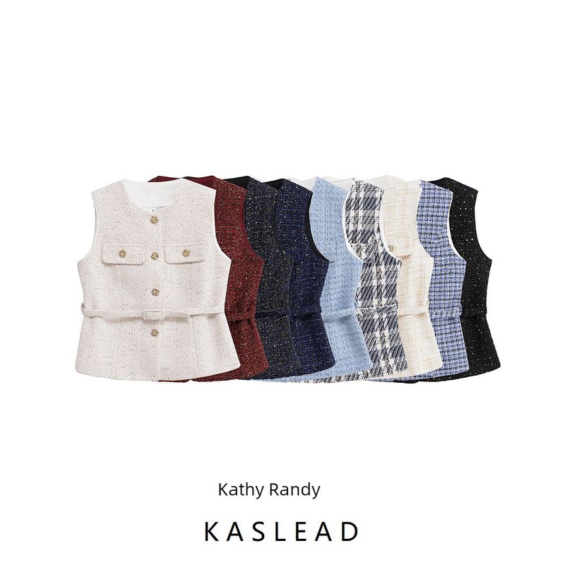 Kaslead New Women clothes Western Style Versitile Fashion Graceful Multicolor Belt Decoration Vest Vest