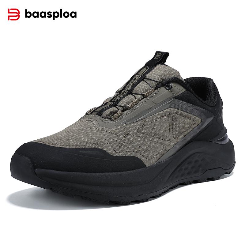 Baasploa men's hiking shoes, rotary buckle outdoor sports shoes, men's comfortable soft-soled casual walking shoes, anti-slip warm shoes