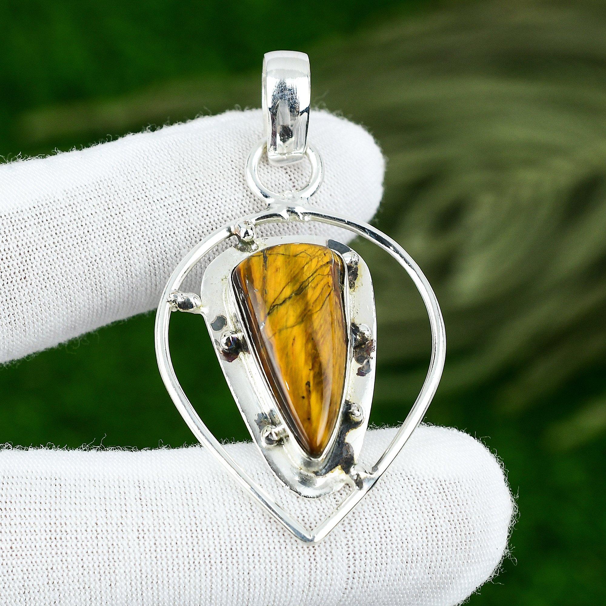 

Natural Tiger Eye Gemstone Indian Jewelry 925 Sterling Silver Pendant For Girls