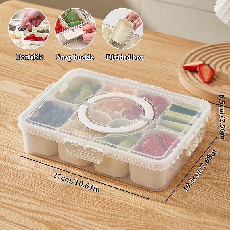 Rugged Snack Food Box Container Seasoning Divided Tray To Serve With Lid And Handle, 4/8 Snack Dividers Portable Platter