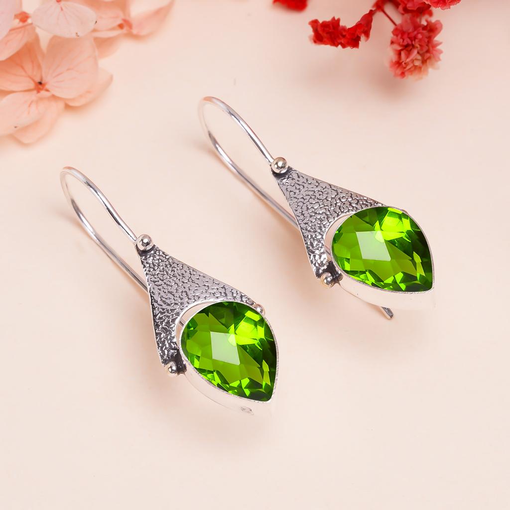 Cercei Peridot Argint Sterling 925 V9639, Cercel Verde, Cercel Păr, Cadou de Ziua Îndrăgostiților, Cadou Pentru Ea, Cadou de Ziua de Naștere, Bijuterii Handmade, Bijuterii din Argint