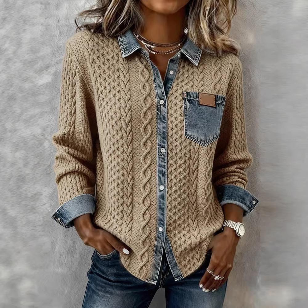 Summer Women's Plaid Cable Knit Long Sleeve Shirt