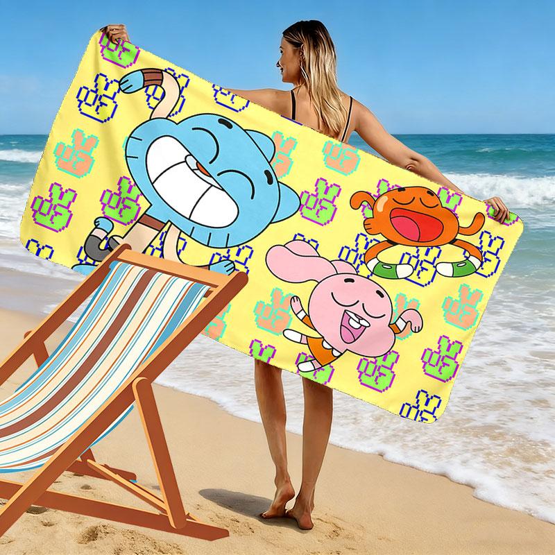 The Amazing World of Gumball Cartoon Art Print Beach Towel, Large Soft Quick Dry Towel for Beach Camping Swimming