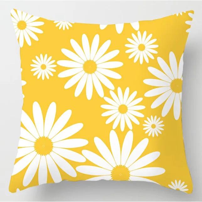 Geometric Yellow Flower Print Pattern Cushion Cover for Home Living Room Sofa Decoration Throw Pillow Cover