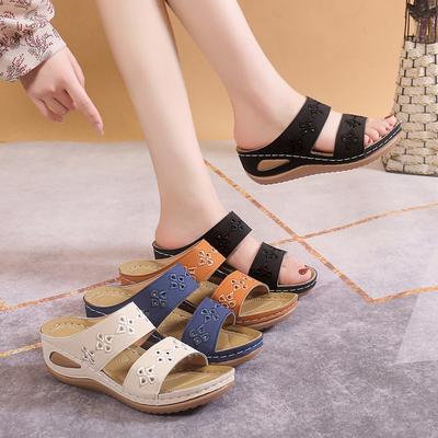 Summer Women Wedge Slippers  Fashion Hollow Out Embroidery Open Toe Sandals Non-Slip Platform Shoes Big Size Claquette Femme
