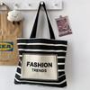 Striped Large Capacity Zipper Canvas Bag