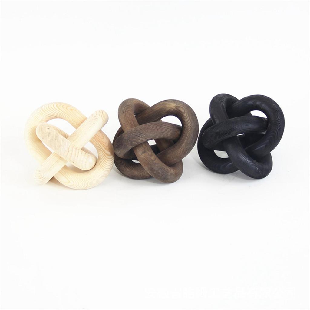 Wood Chain Ornaments 3 Link Wooden Knot for Home Farmhouse Hand Carved Accessory Collection Living Room Decor Handmade