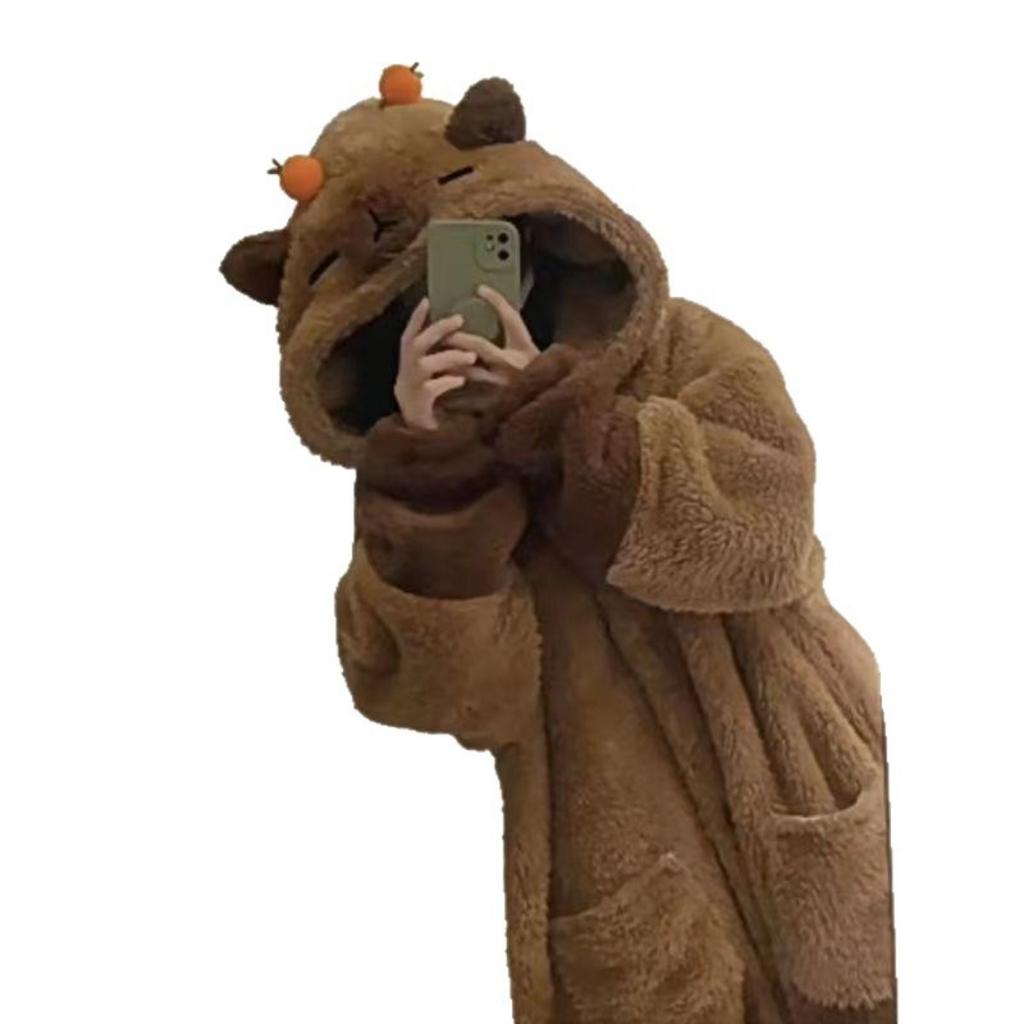 Women's Winter Hoodie - Thick Plush Animal Pattern Long Home Dress, Super Soft Warm Pajamas, Comfortable Casual Wear,Warm Home Dress