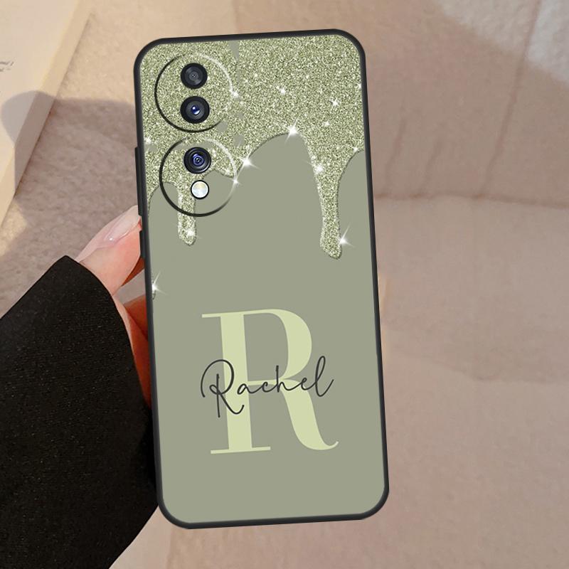 Personalisierter Name, schlanke Hülle mit flüssigem Glitzer für Honor Magic 5 Pro 50 70 90 Lite Honor 8X 9X X9b X9a X8a X7a X6a X6 X7 X8 X9 Cover