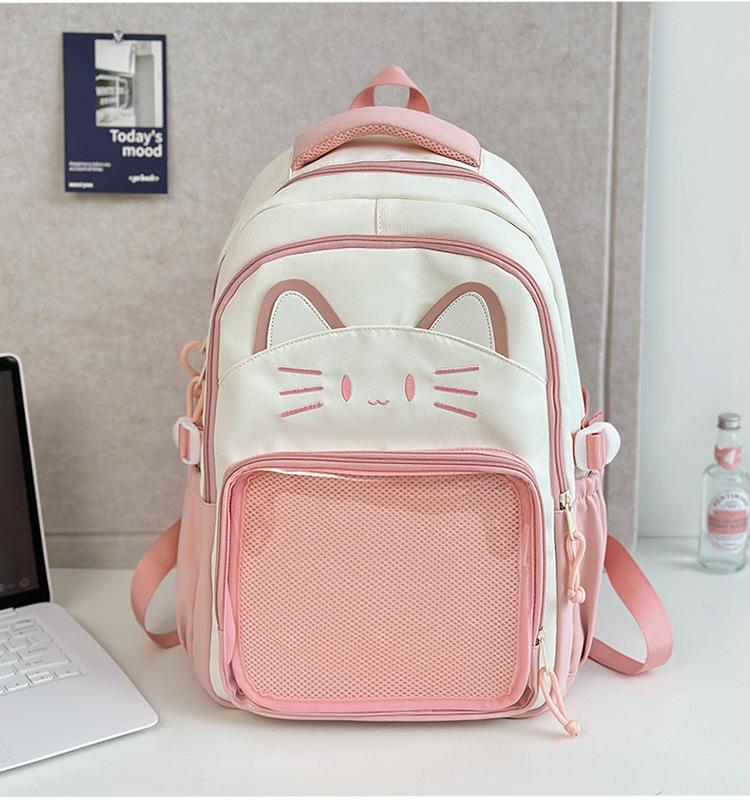 Schoolbag Japanese ins cute cat backpack pain bag transparent large-capacity schoolbag versatile casual shoulder bag