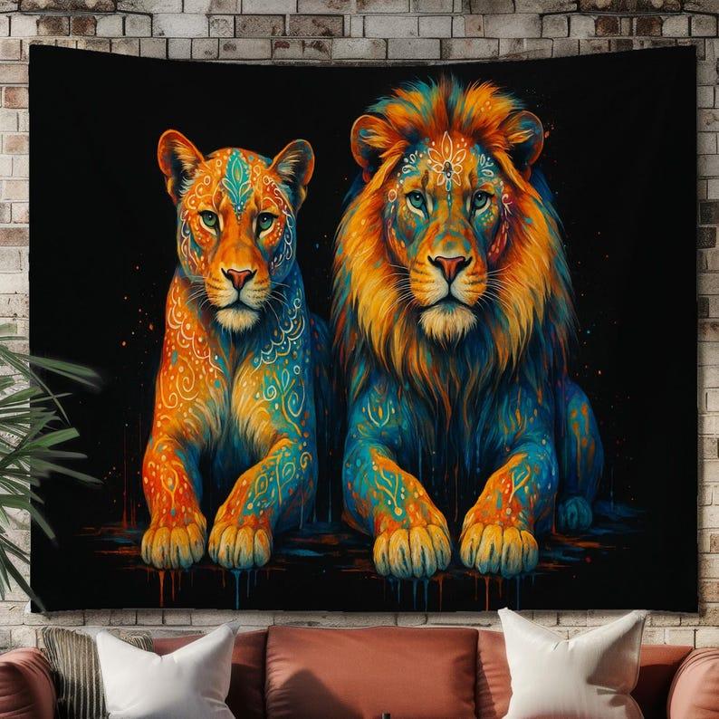 Mandala Lion tapestry 75x100 чёрный