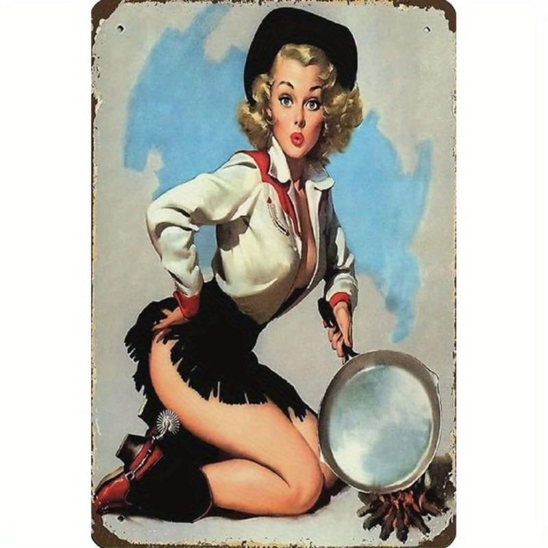 Pin-Up Girls Tin Sign, Retro Metal Wall Art