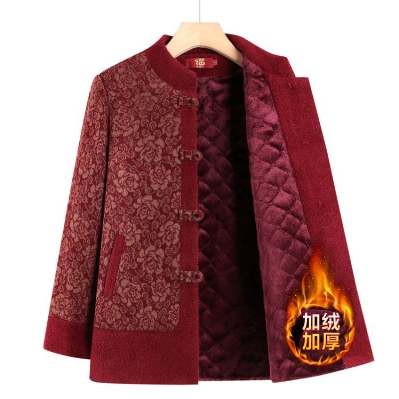 Winter coat autumn and winter thickened woolen top old lady winter velvet clothes women thick