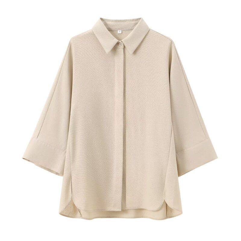 

Fashion Style Fancy Shirt Casual Wide Leg Pants Linen Apricot Tops L