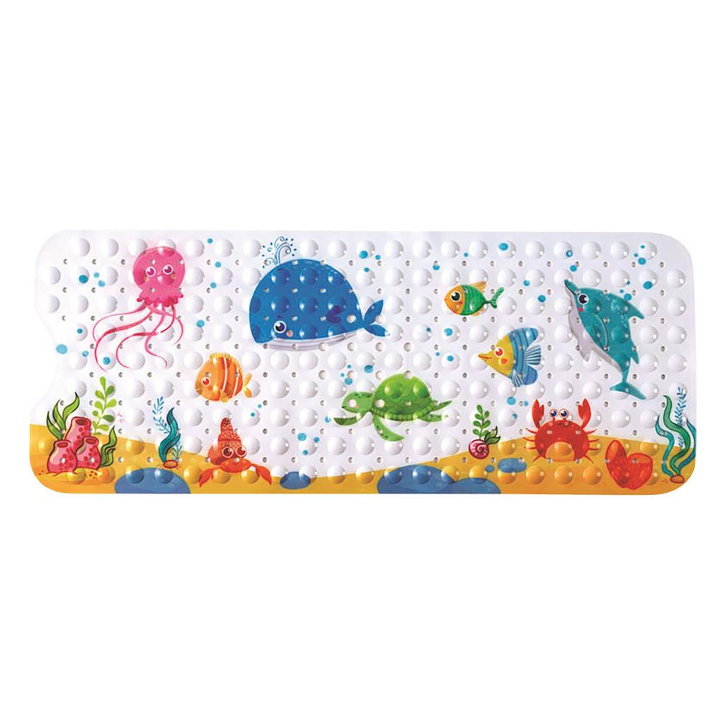Cartoon Baby Bath Mat, Kids Bathtub Mat Non For Toddler Bath Shower , 39.37In X 15.75In With Holes And Suction Cups Machine Washable