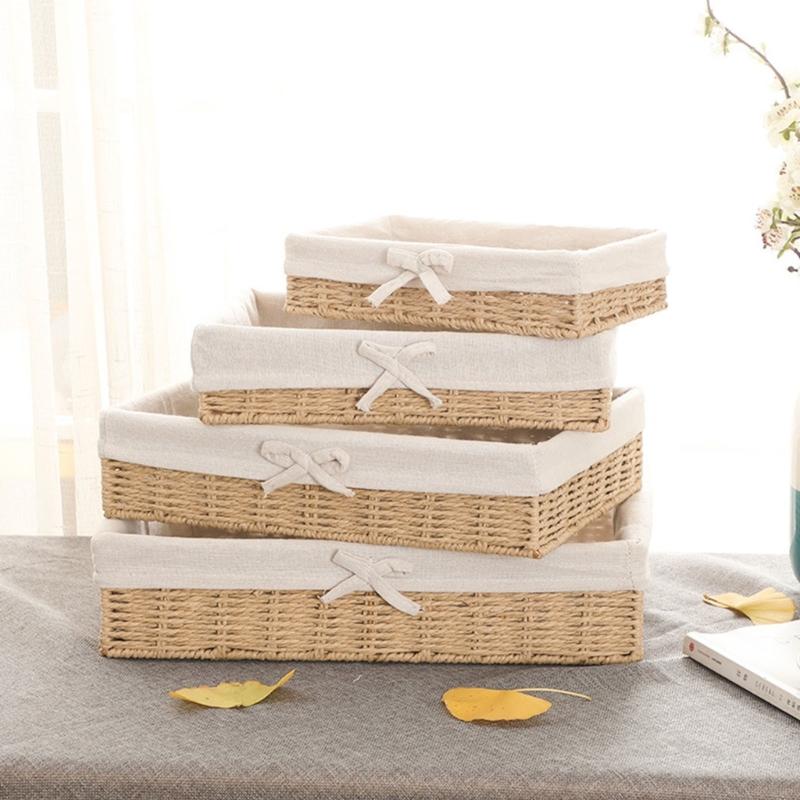 Cesto decorativo per ingresso Cesto portaoggetti intrecciato Scatola organizer per giocattoli cosmetici libri piccoli oggetti Cestino in corda di carta intrecciata