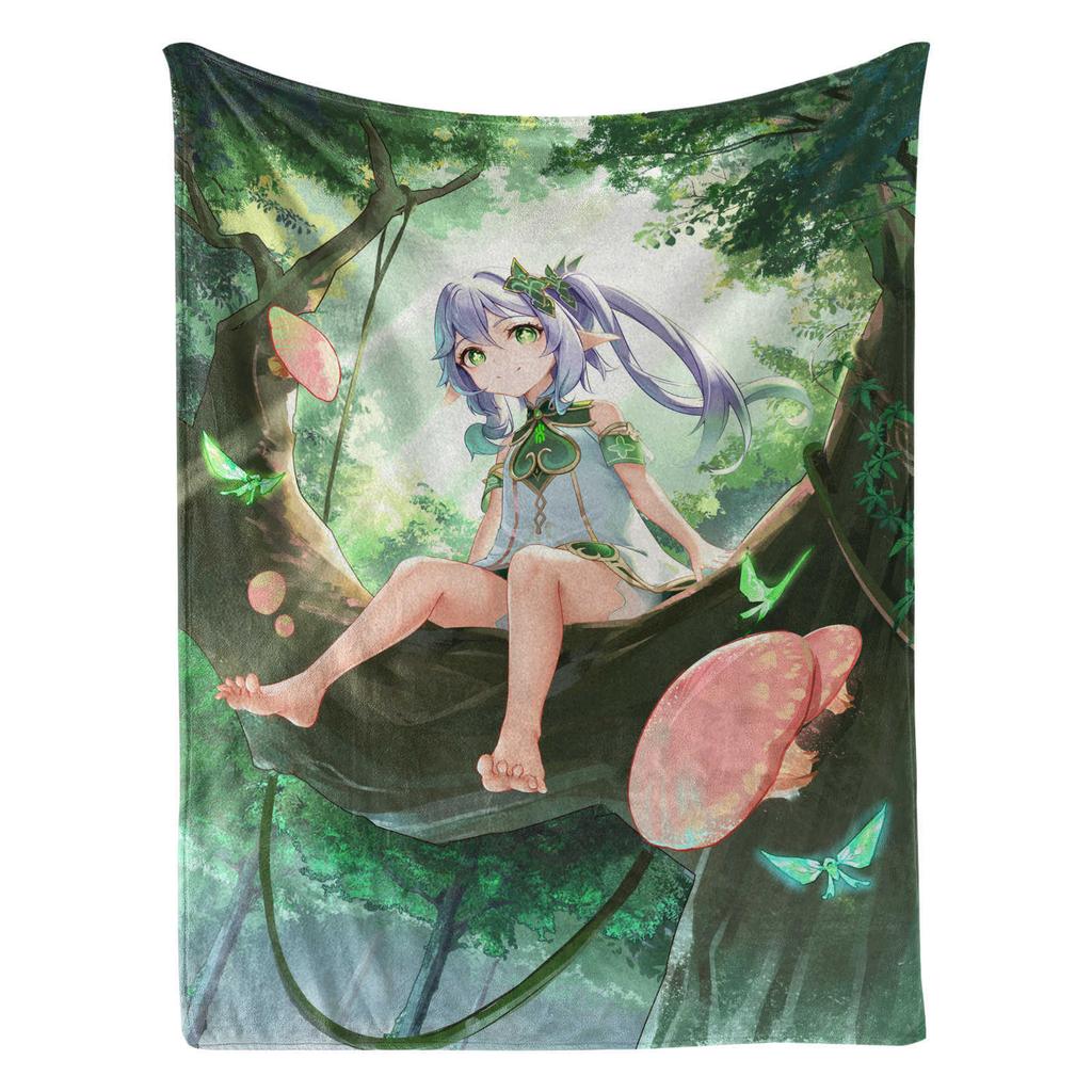 Game Genshin Impact Nahida Green Flannel Blanket Cover Warmth Soft Anime Blanket Multifunctional Decor Home Universal Blankets