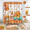 Arttown Herbst-Duschvorhang-Set mit Toilettendeckelbezug und rutschfesten Teppichen, Wichtel Herbstkürbisse Türkiser LKW Thanksgiving Ernte