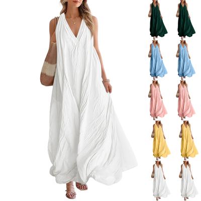 Modisches Lässiges Ärmelloses Lockeres Langes Kleid mit Tasche für Damen