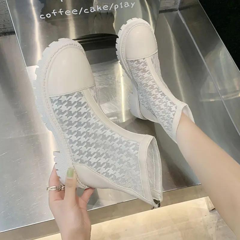 

Модная женская короткая обувь Плоские ботильоны Круглый носок Черный Мода 2024 Высокое качество Ботильоны для женщин Удобные и элегантные Шикарные ботинки 40