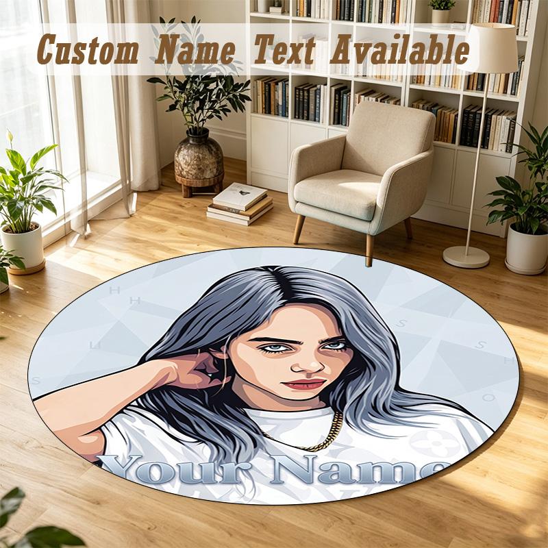 Round Rug Custom NameBillie Eilish Pattern Non Slip Carpet Home Floor Decor