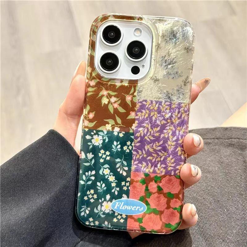 

Vintage Patchwork Flower Phone Case for IPhone 16 15 Pro Max 14 13 12 11 Pro Max SE20 X XR XS Pro 16 7 8 Plus Hard Back Cover For iPhone 16