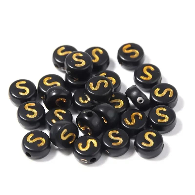 

100-500 шт. AZ 26 бусины с буквами круглой формы черного золотого цвета акриловые бусины алфавита для изготовления ювелирных изделий своими руками аксессуары для браслетов 100PCS