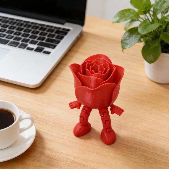 Yousheng 3D Printed Rose Figurine with Articulated Legs Movable Joints Flower Fidget Toy Desktop Decoration Ornament Mother's Day Valentine's Day Gift