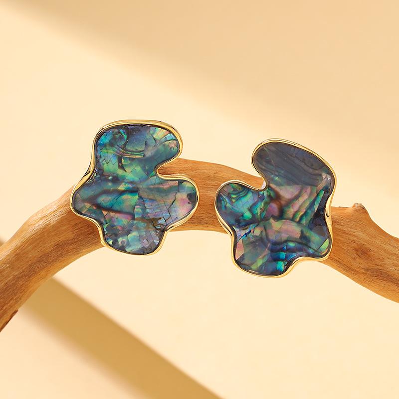French Light Luxury Elegant Small Fragrance Irregular Ring Natural Abalone Shell Stud Earrings Niche High-end Earrings