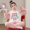 Girls Coral Fleece Pajama Set With Hooded Cartoon Character Design Winter Warm Sleepwear Kids 8 Years