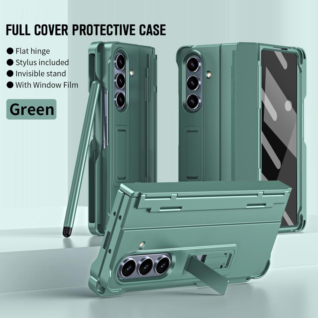 Full-Coverage Phone Case with Built-in Stand for Samsung Z Fold 7 6 5 4 with S Pen Tempered Glass Shield Hinge Protection Cover